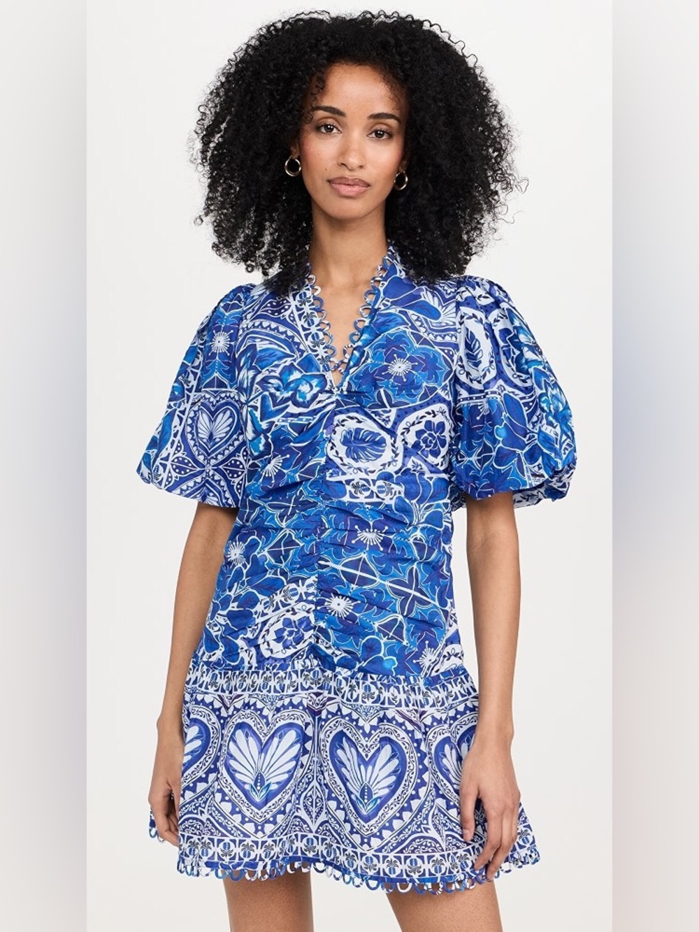 Farm Rio Tile Dream Multicolor V Neckline Short Sleeve Mini Dress